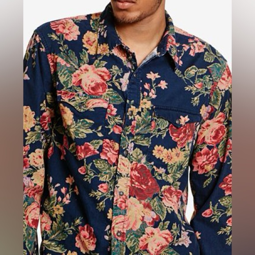 Large Men’s Denim & Supply Ralph Lauren Floral Corduroy Snap Shirt
